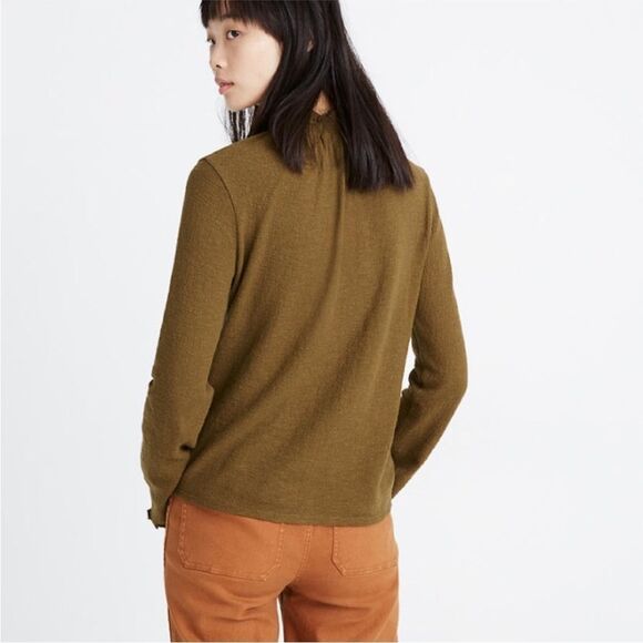 MADEWELL TEXTURE & THREAD | Dark Green Mockneck Lettuce Trim Top Women’s Size S - Picture 2 of 12